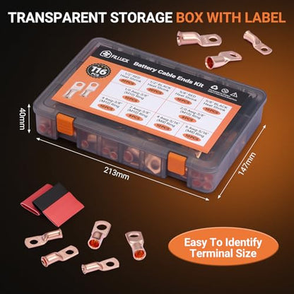 116 pcs Battery Cable Ends Kit, Copper Lugs AWG 1/0 AWG 4 AWG 2