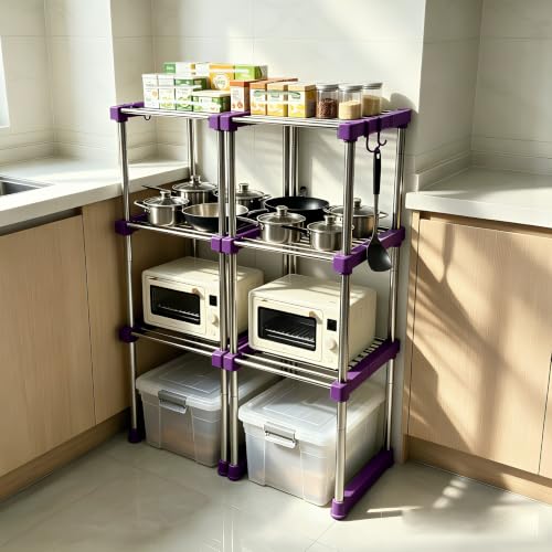 BLULEE Expandable Standing Shelf Unit, Adjustable Storage Rack Purple - color: Purple