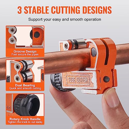 VEVOR Mini Copper Tubing Cutter, Mini Tubing Cutter for 1/8 to 1-1/8 Inch Copper Tubing, Heavy Duty Portable Tube Cutter with High-Speed SKD Blade for Aluminum, Plastic, Galvanized Pipes - size: 1/8"-1-1/8" O.D.