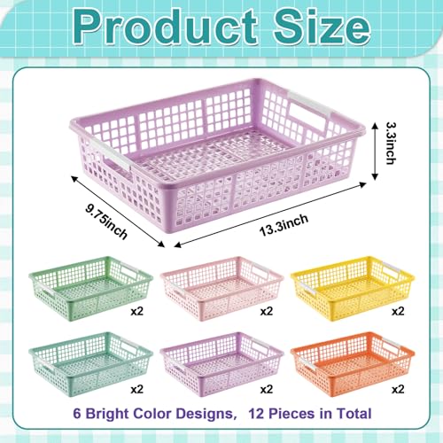 gisgfim 12 Pack Plastic Turn in Paper Trays for Classroom Storage Bin Basket Organizers for School Teacher Supplies Classroom Office Home Organization and Storage Tray Holds 4A Paper File (Pastel) - color: Pastel