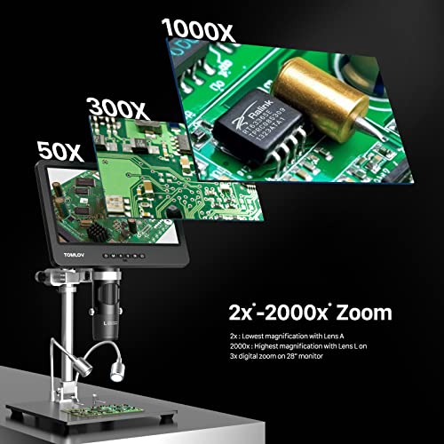 TOMLOV DM602 Pro 3 Lens 10.1" HDMI Digital Microscope 2000X, Boom Arm Stand - color: Brown