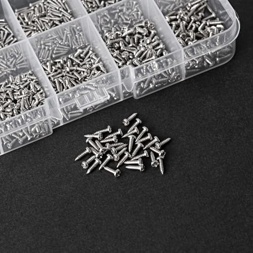 1200 Pcs Mini Screw Kit, Miniature Phillips Self Tapping Tiny Screws for Glasses Electronic Sunglasses Machine Watch Repair Screws Assortment (M1/M1.2/M1.4/M1.7) - size: 5.43*3.07*0.67