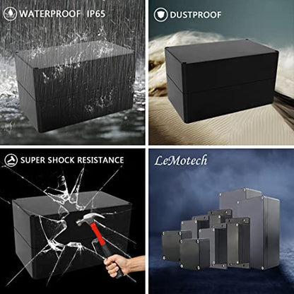 LeMotech Project Box ABS Plastic Junction Box IP65 Waterproof Hobby Box Electrical Boxes Universal Enclosure for Electronic Black 7.7X 4.6X 4.3 inch(200x120x113mm)（Pack of 1 - color: Black (1 pack), size: 7.7" x 4.6" x 4.3"