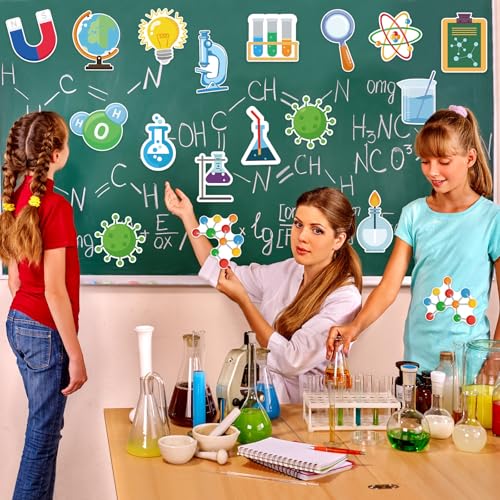 48Pcs Science Cutouts, Physical Chemistry Laboratory Cut-Outs Science Paper Cutouts Bulletin Board Decorations for Home Office School Classroom Chalkboard Wall Door Decor - style: Science