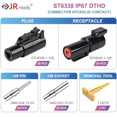 JRready ST6338 Deutsch DTHD 1 Pin Connector Kit, Size 12 Solid Contacts - size: DTHD Kit (41pcs)