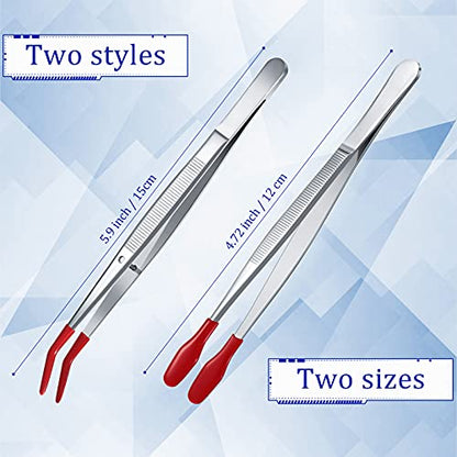 Honoson 4 Pieces Rubber Tipped Tweezers PVC Silicone Tip Tweezers, Red - color: Red