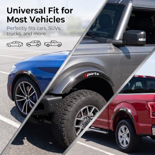 4 PCS Carbon Fiber Wheel Arch Trim, Car Wheel Fender Flares Protector Strips, Self-Adhesive Wheel Well Edge Trim, Anti-Collision Weatherstrip, Universal for Cars, Trucks, SUVs (Black)