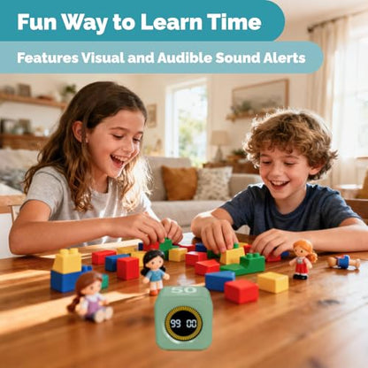 KADAMS Pomodoro Timer – Visual Timer Cube, LED Countdown Ring & Count Up Mode, Silent Flip Productivity Timer for Study, Classroom, Office, Cooking (Green 5-10-25-50 min) - color: Green 5-10-25-50 Min