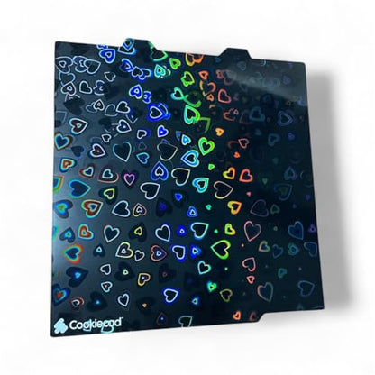 Cookiecad Cookie Sheet - Holographic 3D Printer Build Plate - Double Sided Reflective 3D Printer Bed, Flexible Spring Steel 3D Printer Platform (Chromatic Hearts, 235x235) - size: 235x235, style: Chromatic Hearts