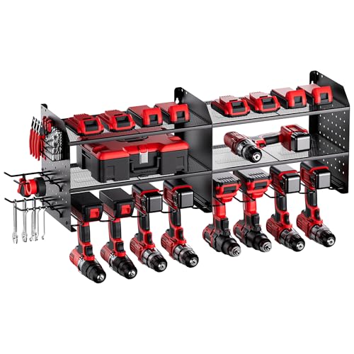 TRZZ 2-in-1 Power Tool Organizer Wall Mount, 3-Layer Tool Rack, Black - color: Black, size: 3-Layer (2-IN-1) without Charging Station