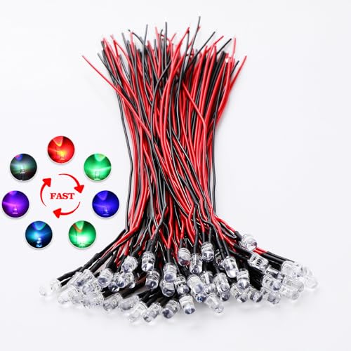 5mm RGB Fast Flash Pre-Wired LED, 50PCS 3-12V with Resistor & Mounting Rings - color: Fast flash /50 Pcs