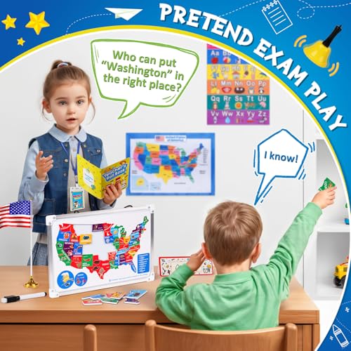 UOMTFAI Pretend Play Teacher Set, Kids Pretend Teacher Playset with Whiteboard Learning Clock Magnetic Numbers and Map Puzzles, Pretend Play Teaching Toys Learning Education Toys for Kids