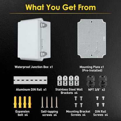 IP67 ABS Outdoor Electrical Junction Box Waterproof with Aluminum DIN Rail - color: Grey, size: 8.6''×6.7''×4.3''