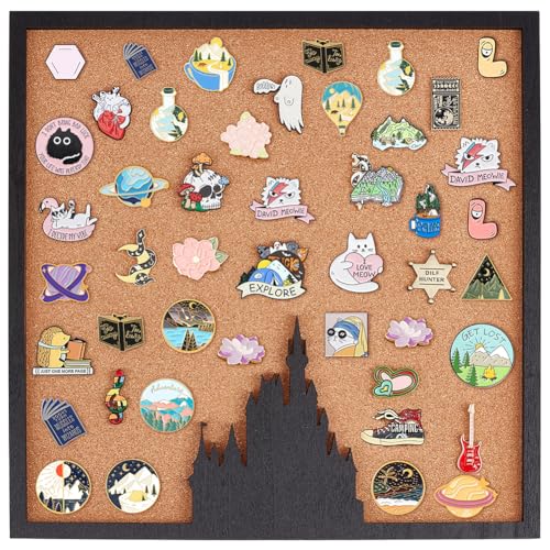 BENECREAT Square Pin Board Cork Board Wall Mounted Cork Board, Bulletin Display Board for Brooch Pin Storage, Office Home and School Decor, 11.8x11.8 inch
