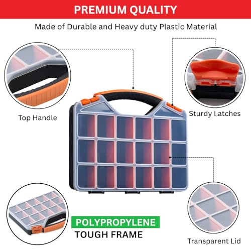 Andalus Tools Organizer Box, Small Parts Storage 18-Compartment Portable Hardware Organizer Removable Plastic Dividers for Screws, Nuts, Bolts, Nails – Orange (1 Pack, 12.75" x 10" x 1.75") - size: 1 Pack, 12.75" x 10" x 1.75"