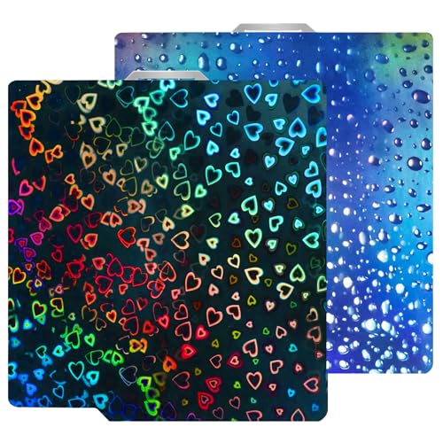 New Upgraded 257x257mm H1H Holographic Build Plate for Bambu Lab X2D/P2S/A1/X1C/X1/X1E/P1P/P1S, Smooth Waterdrop+Smooth Sweetheart Spring Steel Plate Flexible Plate for Bambu Labs 3D Printer - color: H1H( Waterdrop+Sweetheart)