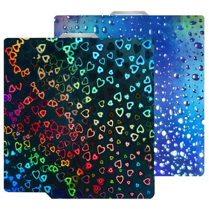 New Upgraded 257x257mm H1H Holographic Build Plate for Bambu Lab X2D/P2S/A1/X1C/X1/X1E/P1P/P1S, Smooth Waterdrop+Smooth Sweetheart Spring Steel Plate Flexible Plate for Bambu Labs 3D Printer - color: H1H( Waterdrop+Sweetheart)
