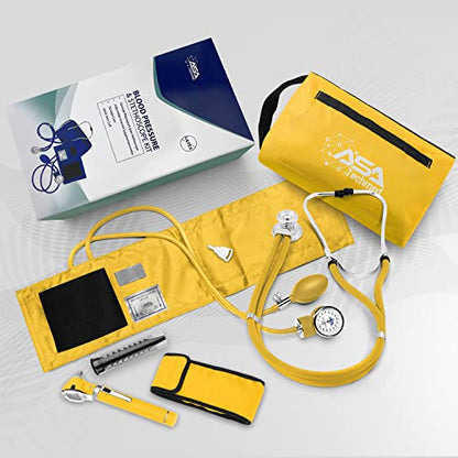 ASA TECHMED Nurse Essentials Professional Kit with Handheld Travel Case | 3 Part Kit Includes Adult Aneroid Sphygmomanometer Blood Pressure Monitor, Stethoscope, Diagnostic Otoscope (Yellow) - color: Yellow