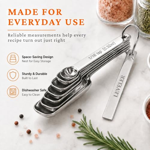 35PCS Stainless Steel Measuring Cups and Spoons Set, 7 Nesting Measuring Cups, Round & Rectangular Spoons with Clear Engraved Markings, 2-Pack Mini Spoon Sets with Leveler for Precise Cooking & Baking - size: Set of 35