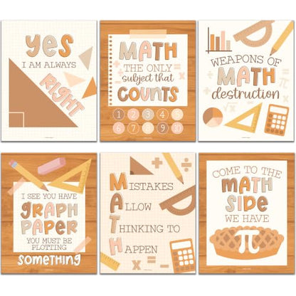 6 Math Posters - Motivational Math Posters for Elementary & Middle School - color: Boho Neutral