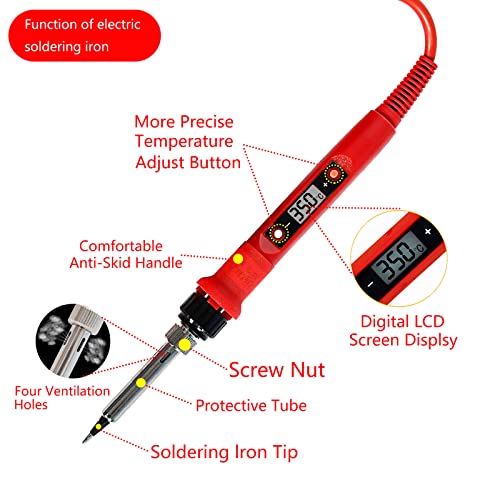 Soldering Iron Kit,80W LCD Digital Soldering Gun with Adjustable Temperature Controlled and Fast Heating Ceramic Thermostatic Design - color: Yellow