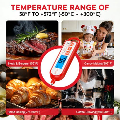 Digital Instant Read Meat Thermometer Kitchen Cooking Food Candy Thermometer for Oil Deep Fry BBQ Grill Smoker Thermometer by AikTryee - color: Red-SR806