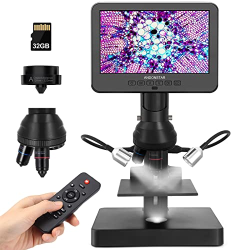 Andonstar AD246S-P HDMI Digital Microscope with 7'' Screen, 4000x 3 Lens