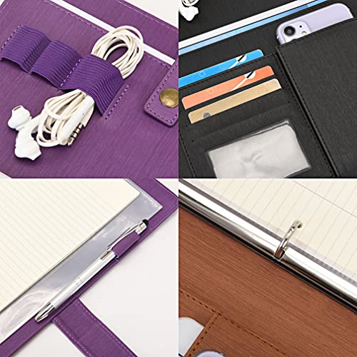 Wonderpool A4 PU Leather Portfolio Holder Ring File Document Case with Removable Binder Clipboard, Multi Pocket and Legal Pad for Business Organizer Interview and Meeting (Purple) - color: Purple