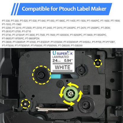 USUPERINK 10 Pack 24mm 0.94 Laminated White Tape Compatible for Brother P-Touch Label Maker Tape TZe-251 24mm Label TZe251 1 Inch TZe TZ Tapes TZ-251 TZ251 for PT-D600 D610BT P700 P750W P950NW P710BT - size: 1'' (24mm)