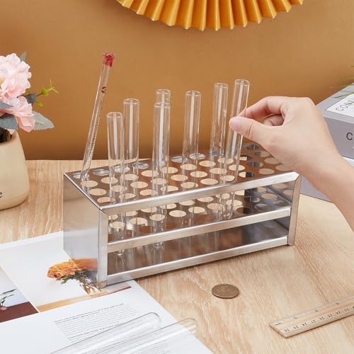 UNICRAFTALE 1 Set 304 Stainless Steel Multi-Use Cylinder Tube Display Racks Lab Supplies Round Holes Test Tube Holder Rectangle Test Tube Rack Hole 18mm for Classroom Lab 226x95x85.5mm - size: 22.6x9.5x8.5cm