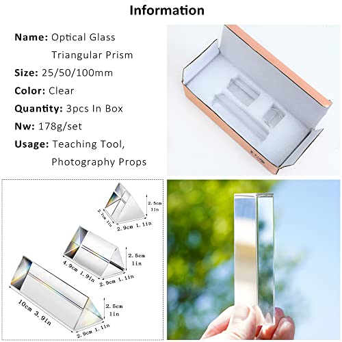 3pc Equilateral Crystal Prisms Set -1",2" & 4" Crystal Triangular Prism
