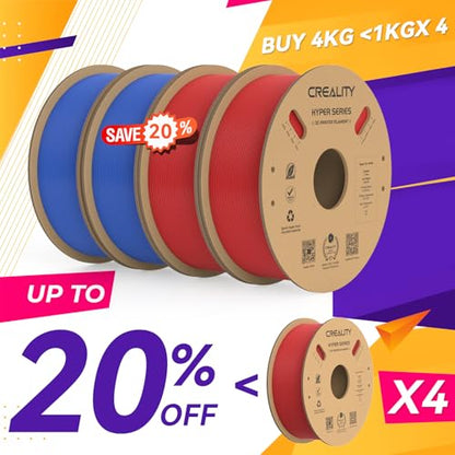 Creality Hyper PLA Filament 1.75mm, 30-600mm/s High Speed 3D Printer Filament, Dimensional Accuracy +/-0.02mm, Fit Most FDM 3D Printers, 4 Pack 1kg Spool(2.2lbs), Red & Blue - color: Red & Blue