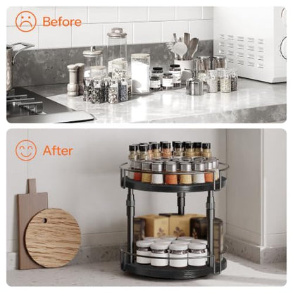 HOOBRO Lazy Susan Organizer Spice Rack, 2-Tier Height Adjustable Rotating Lazy Turntable Spice Organizer, for Kitchen Countertop and Cabinet, Black BB05TL01 - color: Black
