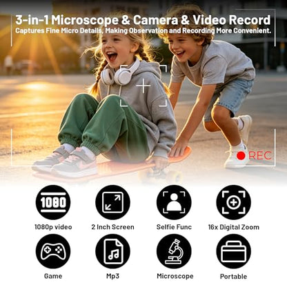 1000X Handheld Microscope for Kids 2.0" Screen 32GB Card Included - color: Purple