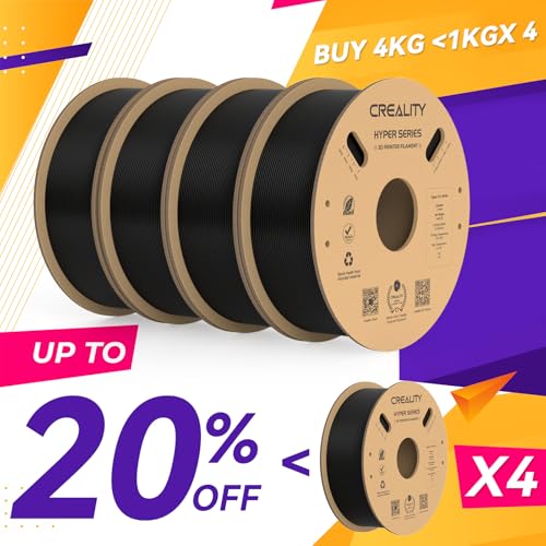 Creality Hyper PLA Filament 1.75mm, 30-600mm/s High Speed 3D Printer Filament, Dimensional Accuracy +/-0.02mm, Fit Most FDM 3D Printers, 4 Pack 1kg Spool(2.2lbs), Black - color: Black