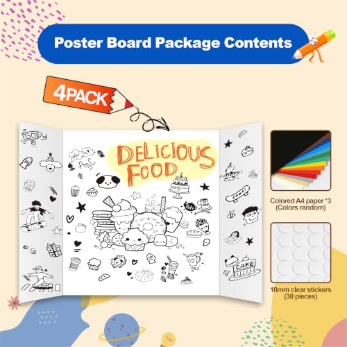 4 Pcs Trifold Poster Board, 21.5x14 inches Small White Poster Board Comes with Sticky Accessories, Corrugated Presentation Boards, Display Board for School Projects, Business Presentations - size: 21.5x14 in, style: 4 count