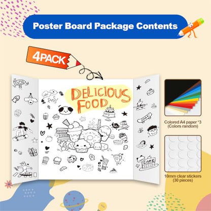 4 Pcs Trifold Poster Board, 21.5x14 inches Small White Poster Board Comes with Sticky Accessories, Corrugated Presentation Boards, Display Board for School Projects, Business Presentations - size: 21.5x14 in, style: 4 count