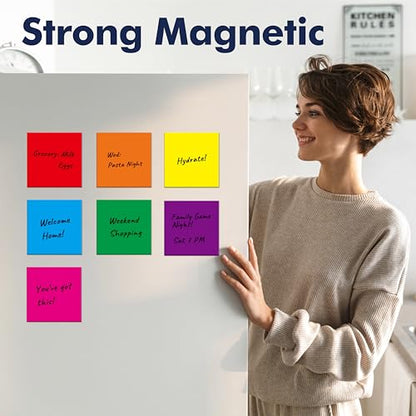 35 PCS Magnetic Sticky Notes, Reusable Dry-Erase Magnets, 7 Colors Magnetic Stickers with 1 Marker, Writable Labels for Whiteboard, Locker, Fridge, Metal Surfaces, School, Office, Home (3" x 3")
