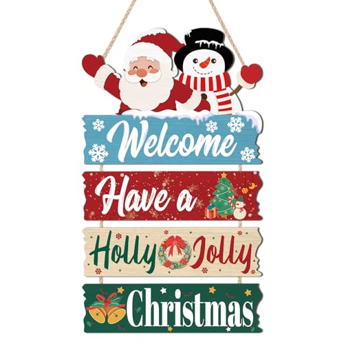 HLNIUC Have a Holly Jolly Christmas Wall Sign,Red Santa Claus Hanging Sign,Xmas Snowman Snowflake Welcome Door Hanger,Snowman Hanging Plaque for Holiday Living Room Front Doors(Christmas Clearance,Final Sale) - color: Christmas Door Sign