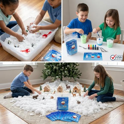 20-Pack Instant Snow Powder for Kids - Makes 40 Cups of Fluffy Fake Snow - Just Add Water! Perfect for Cloud Slime, Sensory Play, and Holiday Decorations - USA Lab-Tested & Non-Toxic