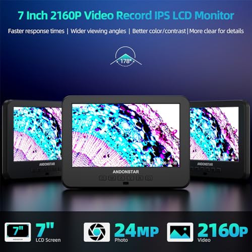 Andonstar AD266S 20X-5000X HDMI Digital Microscope, 5 Lens 2160P UHD Video - style: AD266S-7"+ Metal Biological Stand