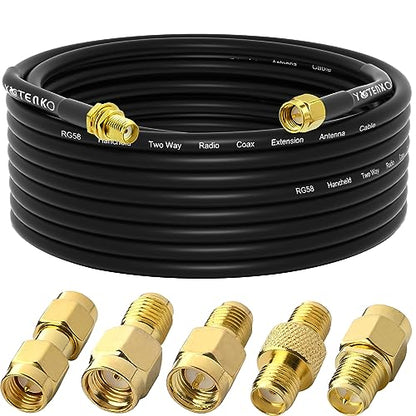33FT RG58 SMA Male to Female Antenna Extension Cable + 5PCS Adapter - color: SMA Cable + 5pcs SMA Connectors, size: 32.8FT