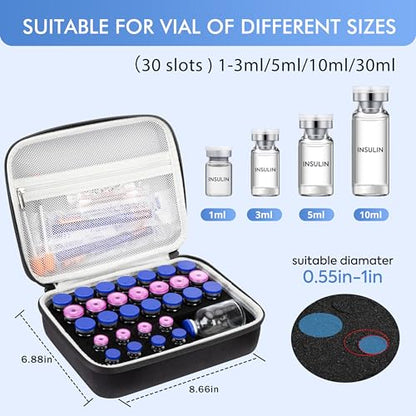 30 Slots Peptide Case for Fridge, Insulin Vial Protector Organizer Bag, Vial Storage Case for 1ml 3ml 5ml 10ml and 30ml Vials, Diabetic Medication Holder for Home and Travel - size: Black-30 Slots