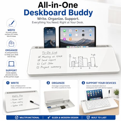 Glass Desktop Whiteboard,Dry Erase Board Buddy Keyboard Stand - color: White