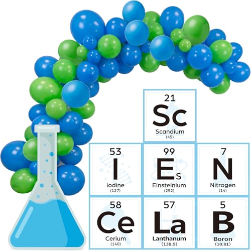 Gueevin 88 Pcs Science Party Decorations Kit Science Fair Bulletin Board for Classroom Colorful Balloon Arch Garland Kit for Lab Week Scientist Choool Educational Theme Subject(Blue) - color: Blue