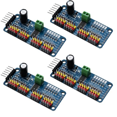 PCA9685 16 Channel 12-bit PWM Servo Motor Driver Module with I2C IIC Interface Compatible with Arduino Raspberry Pi MG90S SG90 MG995 for Robotics DIY Projects (4pcs) - color: 4pcs