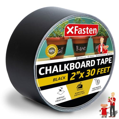 XFasten Black Chalkboard Tape Removable, 2-Inch x 30-Foot, Black, Smudge Resistant Sticky Chalkboard Label Duct Tape - size: 2-Inch x 30-Foot