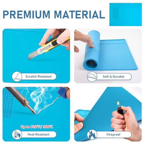 XOOL Heat Resistant Soldering Mat - Blue Magnetic Silicone Work Mat with Scale Ruler and Screw Position, Silicone Soldering Repair Mat for Soldering, Phone, Laptop, Tablet, Watch Repair(13.8''×9.8'') - color: Blue-small