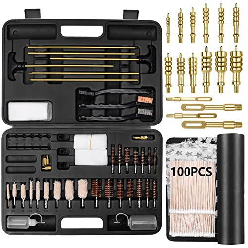 iunio Universal Gun Cleaning Kit, with Mat and Case, Full Brass Jags, Rods and Adapters, for All Guns, Rifle, Shotgun, Handgun, Pistol, Hunting, Shooting, All Caliber - color: Black