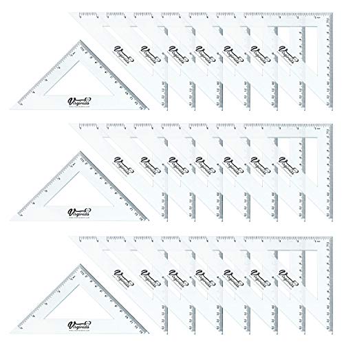 Virginia's Store 5 inch/13cm 90 Set-Squares Pack of 24, Crystal Clear Transparent, Shatter Resistant Plastic, Single-piece Plastic Molding, Drafting Tool Set, Ruler